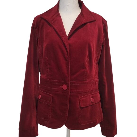 Talbots Rich Red Cotton Velvet Classic Luxury One-Button Blazer Jacket, Size 10 - Picture 1 of 9
